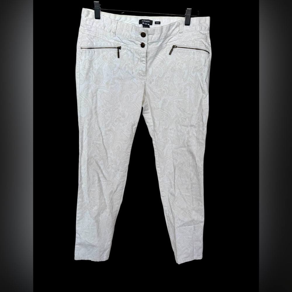 Olsen Europe Dana White Paisley Stretch Pants Size 12